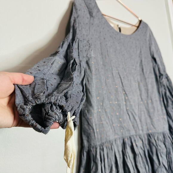 PAPER CROWN Women's Gray Speckled Copper Ties at Wrist Oversized Dress Size XS - Picture 5 of 9